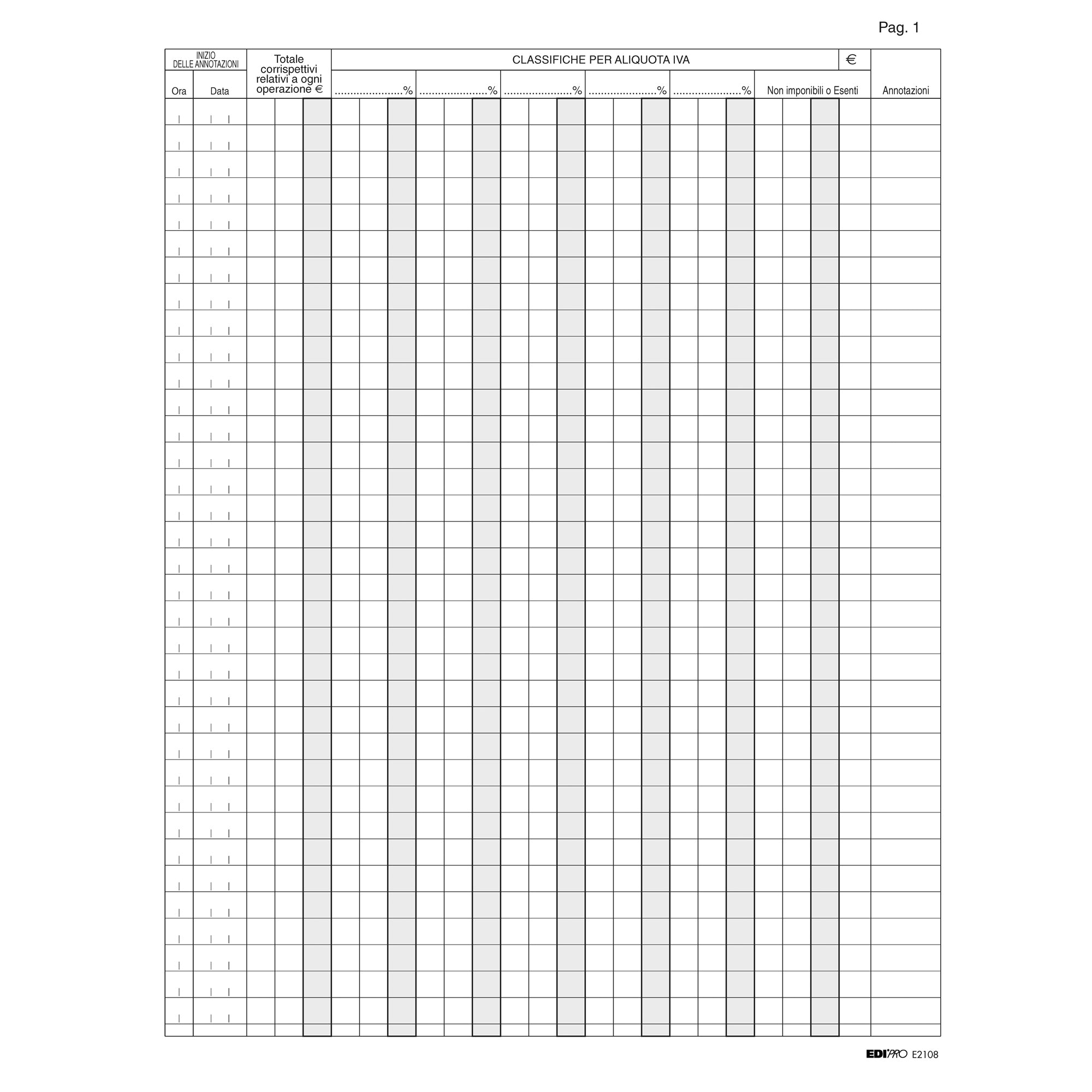 Registro Iva corrispettivi per mancato funzionamento registro cassa - 31 x 24,5cm - 46pg - pagine numerate - Edipro - image 1