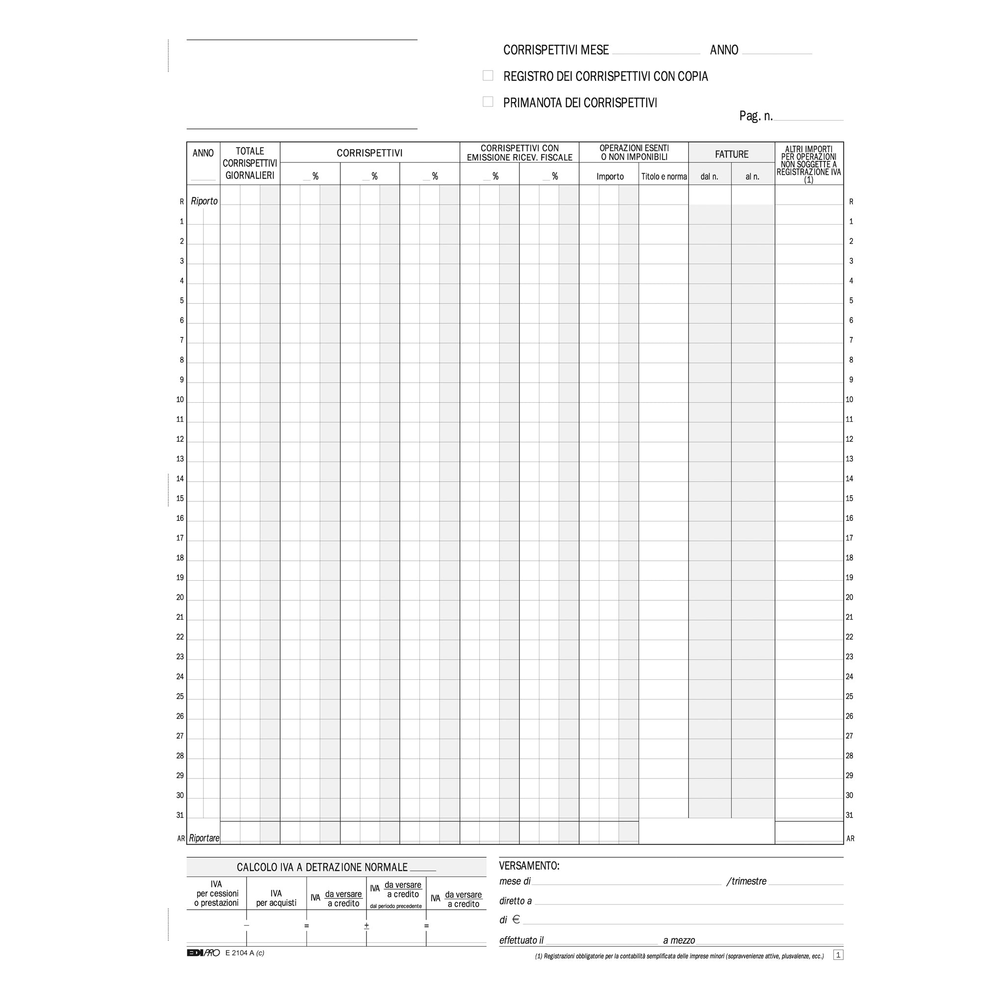 Registro prima nota Iva corrispettivi - 13/13 fogli autoricalcanti - 29,7 x 23cm - Edipro - image 2
