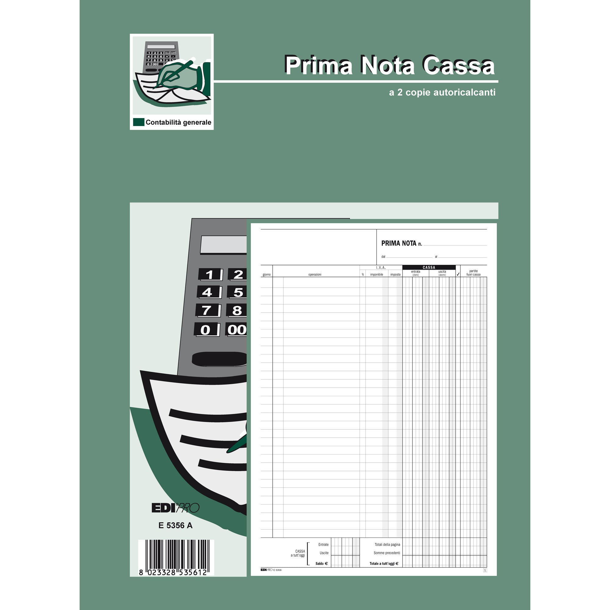 Blocco prima nota cassa entrate/uscite/Iva - 50/50 fogli autoricalcanti - 31 x 21cm - Edipro - image 1