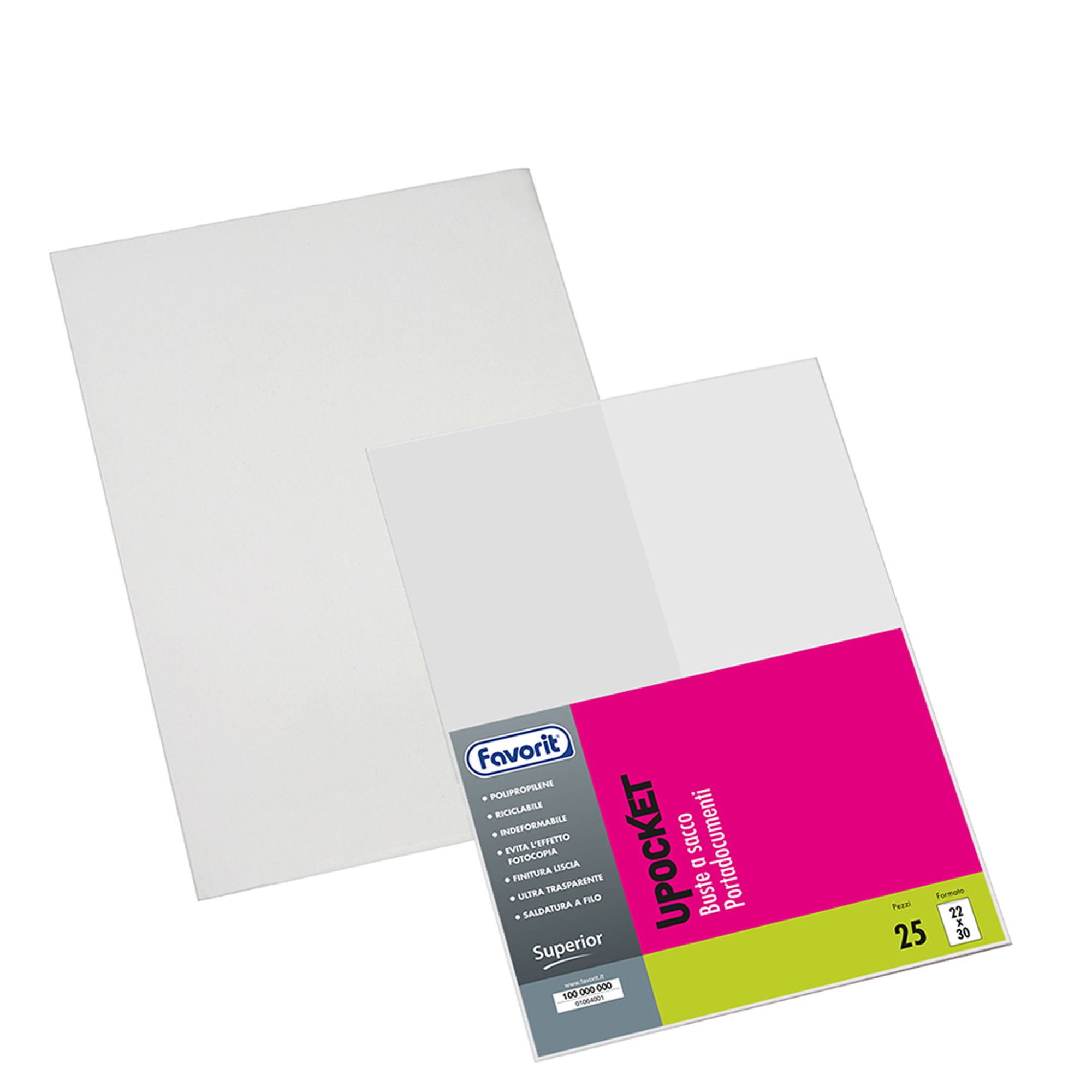 Buste a sacco Upocket - PP - Superior - 22 x 30 cm - liscio - Favorit - conf. 25 pezzi - image 1