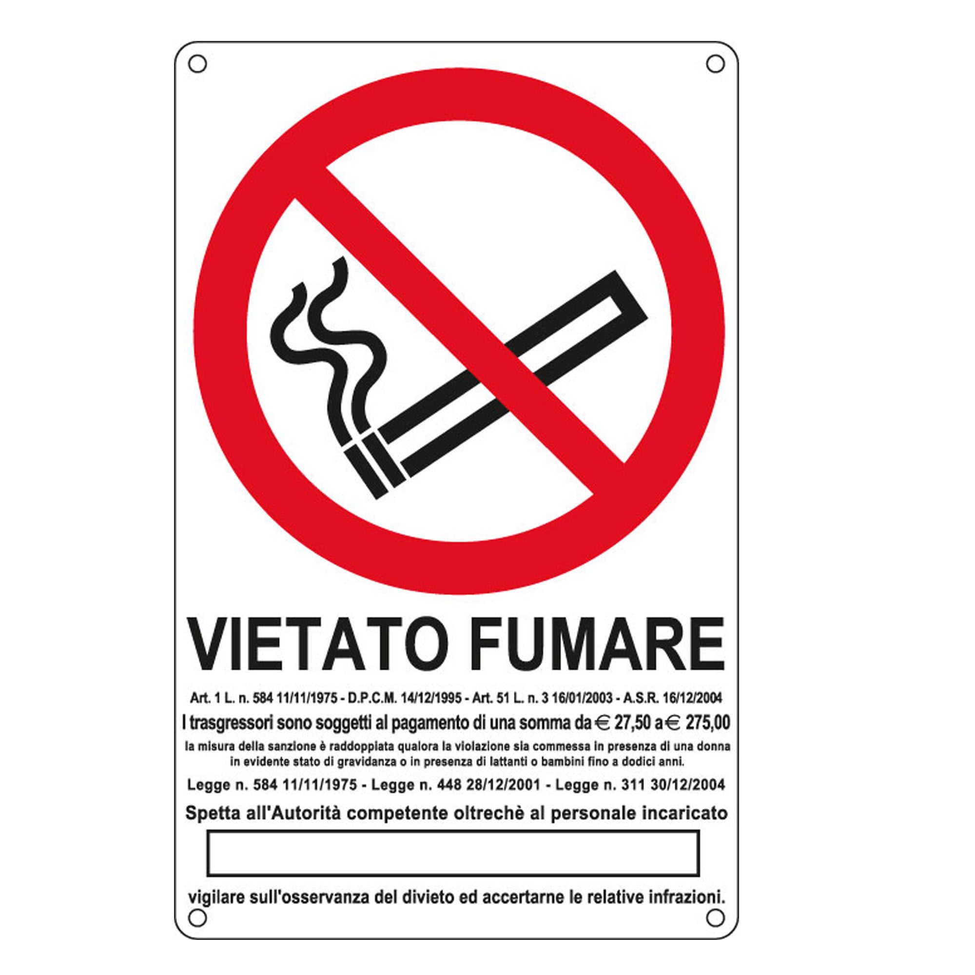 Cartello segnalatore - 27x43 cm - VIETATO FUMARE - alluminio - Cartelli Segnalatori - image 1