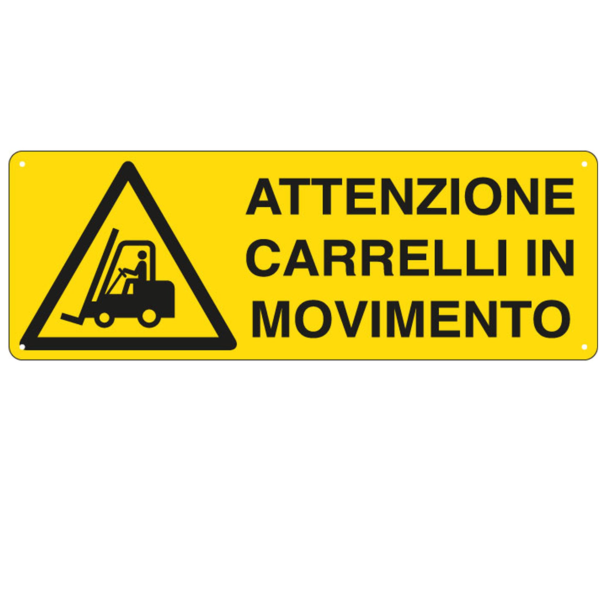 Cartello segnalatore - 35x12,5 cm - ATTENZIONE CARRELLI IN MOVIMENTO - alluminio - Cartelli Segnalatori - image 1