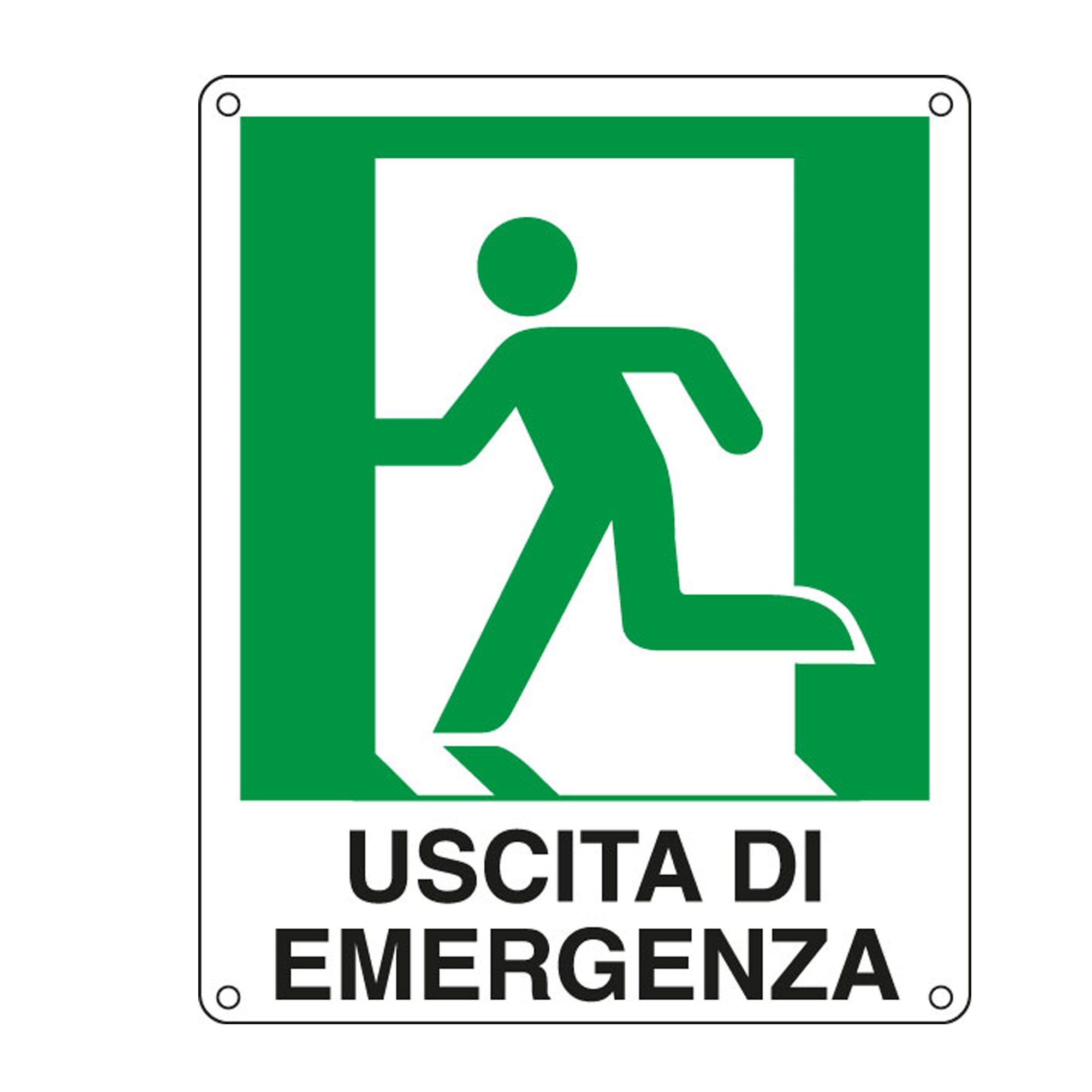 Cartello segnalatore - 25x31 cm - USCITA DI EMERGENZA (sinistra) - alluminio - Cartelli Segnalatori - image 1