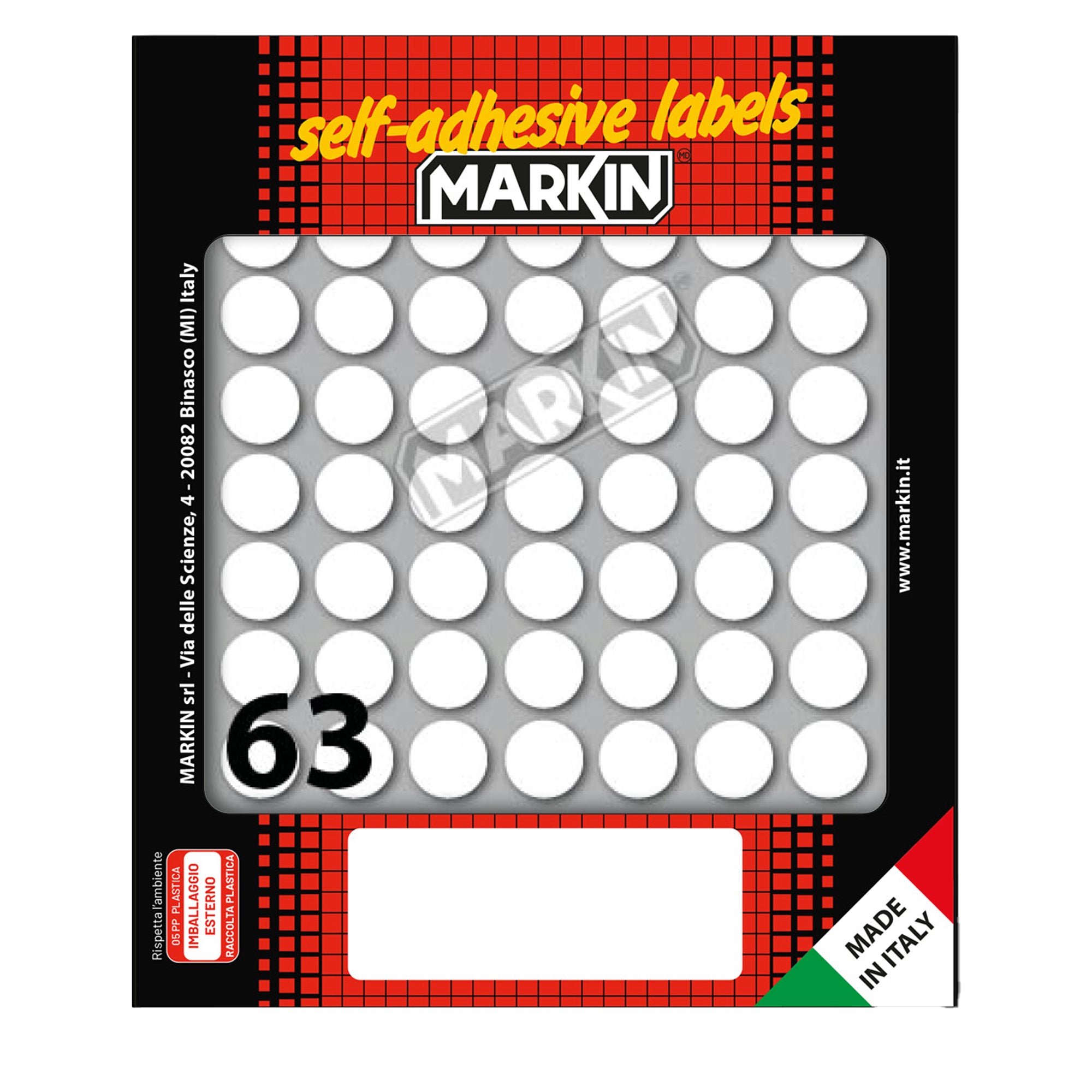 Etichette adesive tonde - in carta - permanenti - diametro 14 mm - 63 et/fg - 10 fogli - bianco - Markin - image 1
