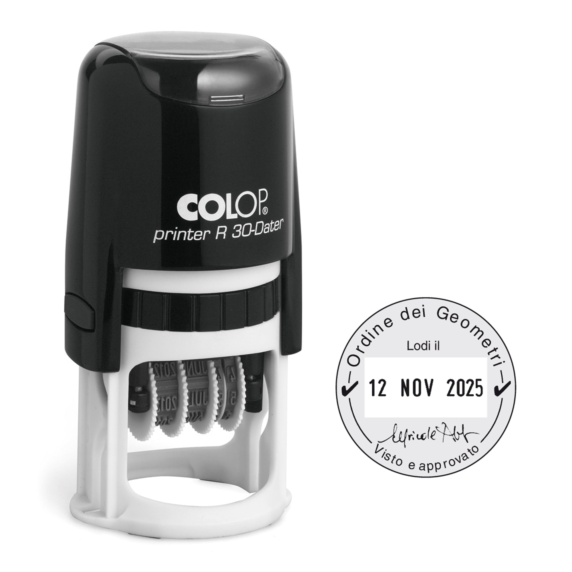 Timbro datario R30 - diametro 30 mm - 4 righe - autoinchiostrante - personalizzabile - Colop - image 1