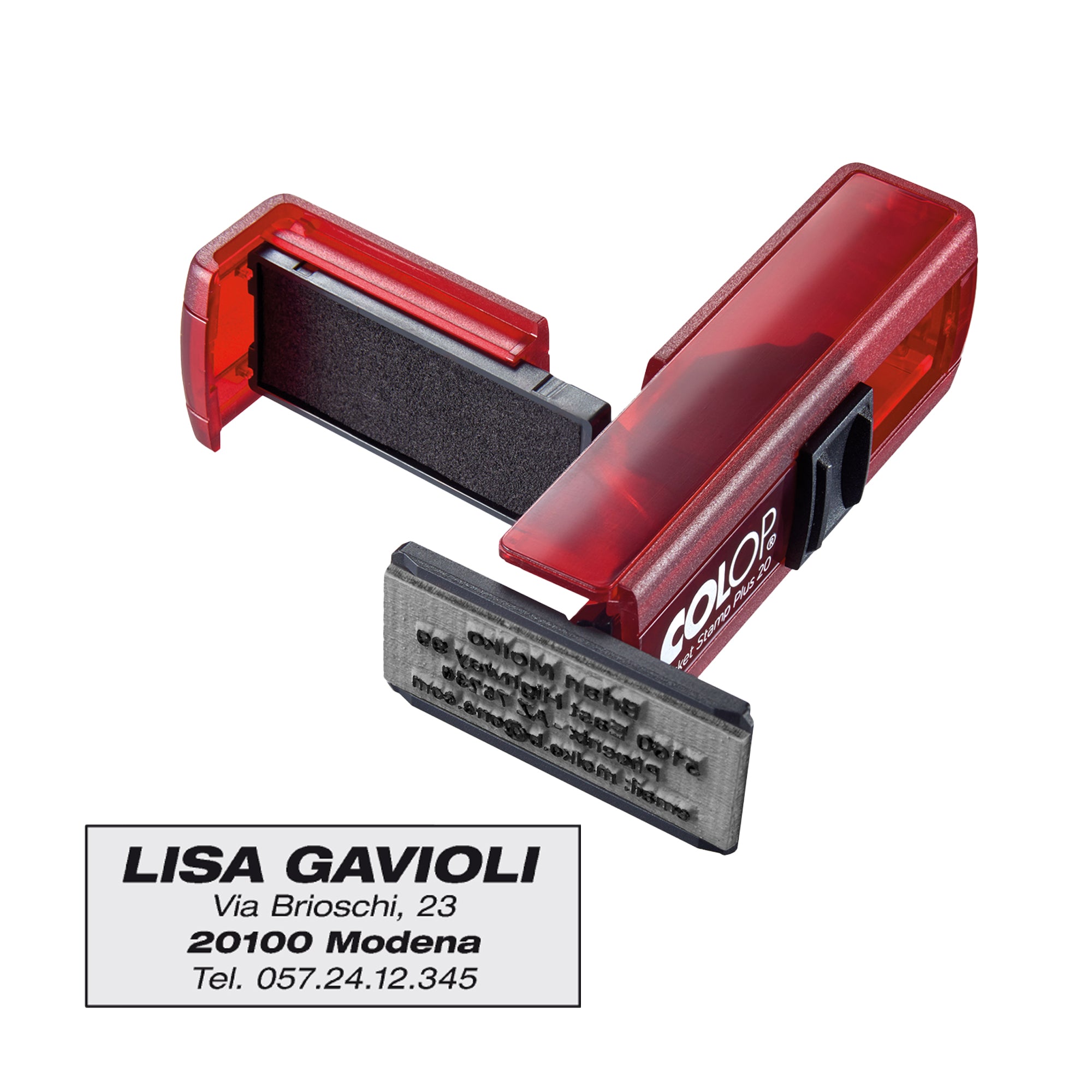 Timbro Pocket Stamp Plus 20 - 14 x 38 mm - 4 righe - autoinchiostrante - rosso rubino - Colop - image 2