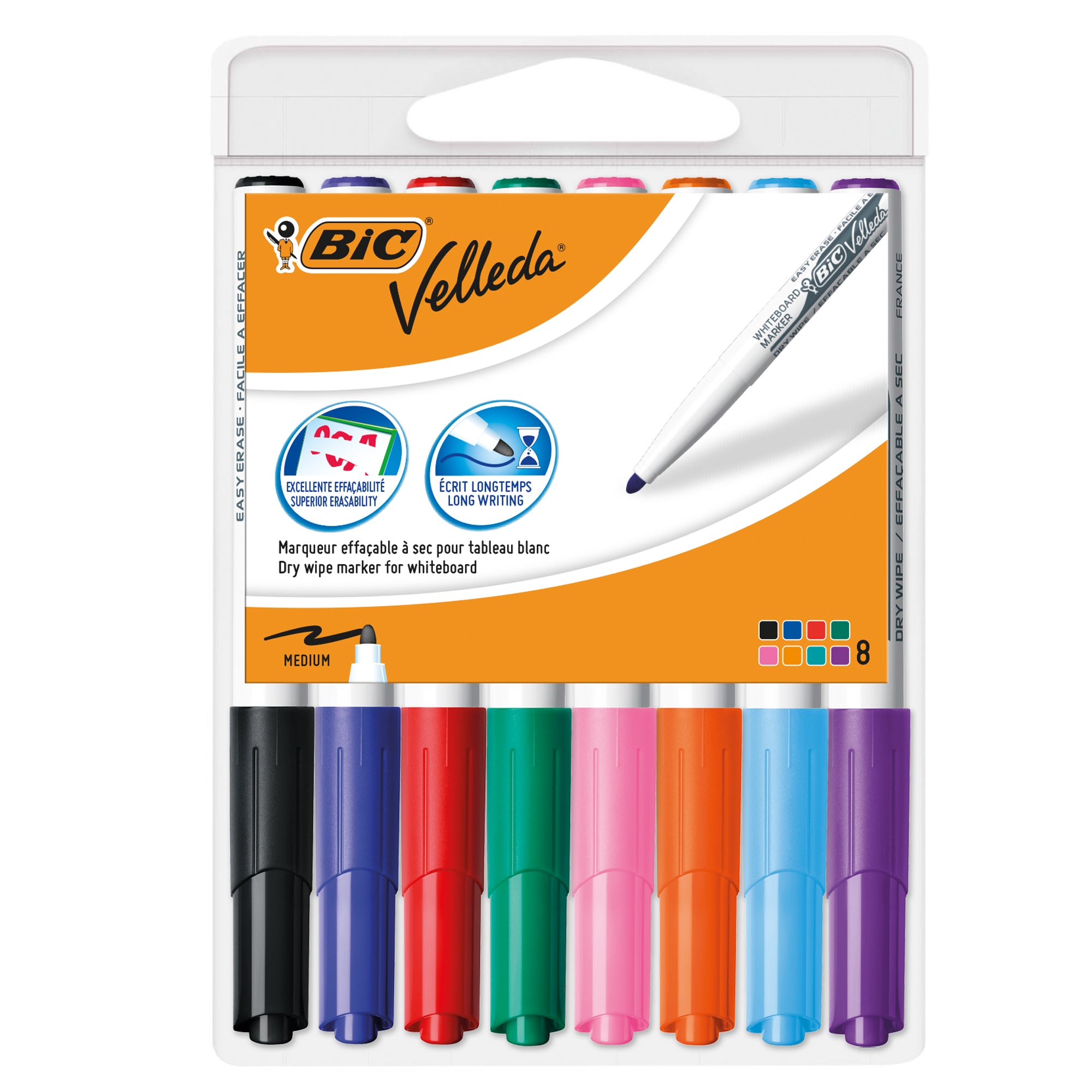 Pennarello Whiteboard Marker Velleda 1741 - punta tonda 1,4 mm - colori assortiti - Bic - astuccio 8 pezzi - image 1