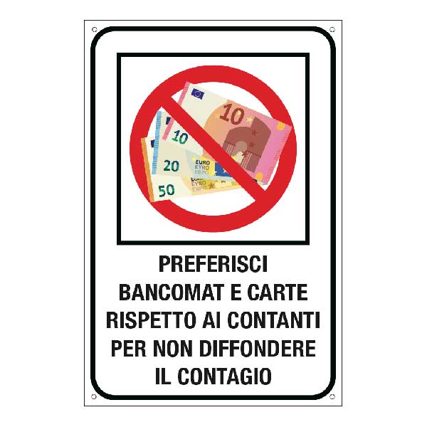 Cartello "Preferisci carte e bancomat rispetto ai contanti"