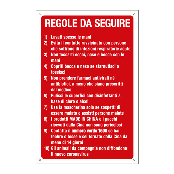 Cartello "Regole igieniche prevenzione Coronavirus"