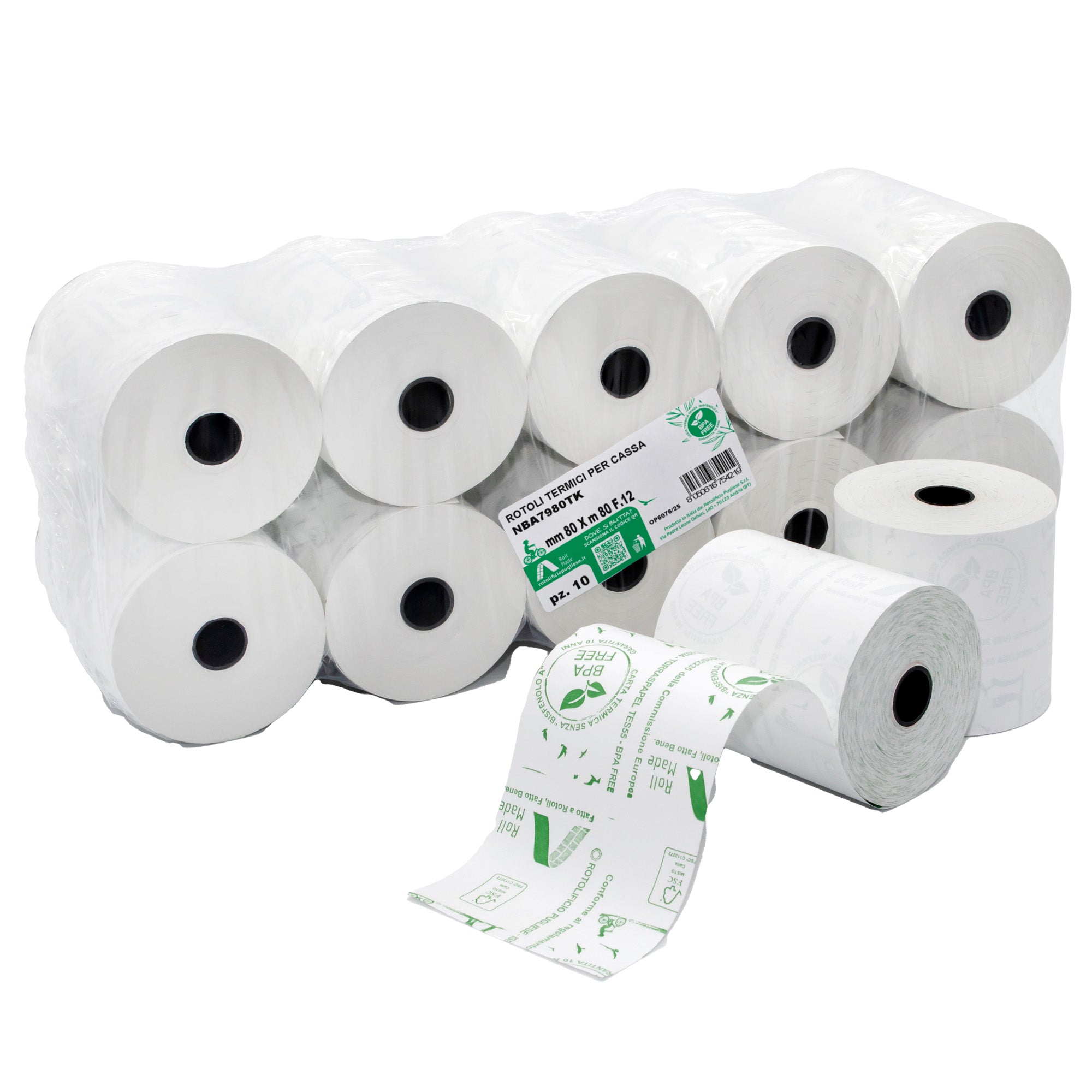 Rotolo per registratori di cassa - carta termica BPA free - 79 mm x 80 mt - 48 gr - diametro esterno 72 mm - anima 12 mm - Rotolific io Pugliese - blister 10 pezzi - image 1