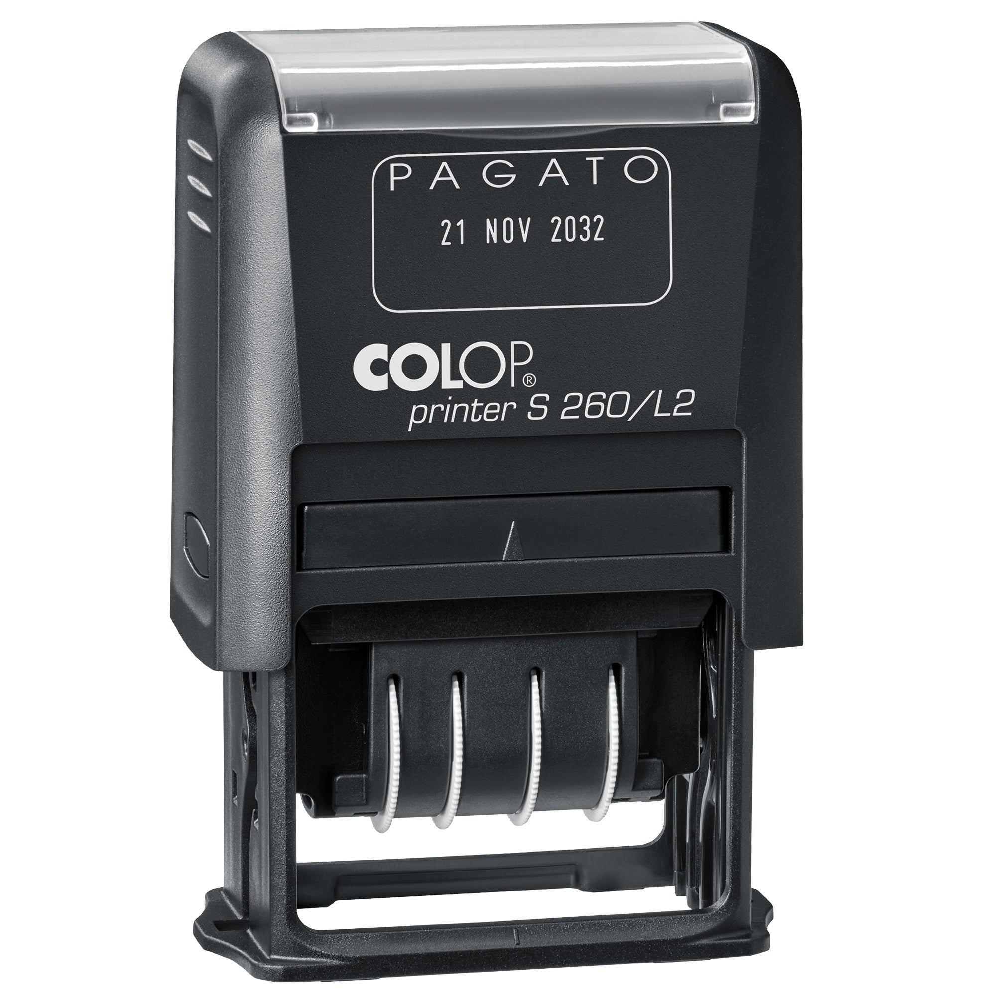 Timbro S260/L2 Datario + PAGATO - 4 mm - autoinchiostrante - bicolore - Colop - image 1