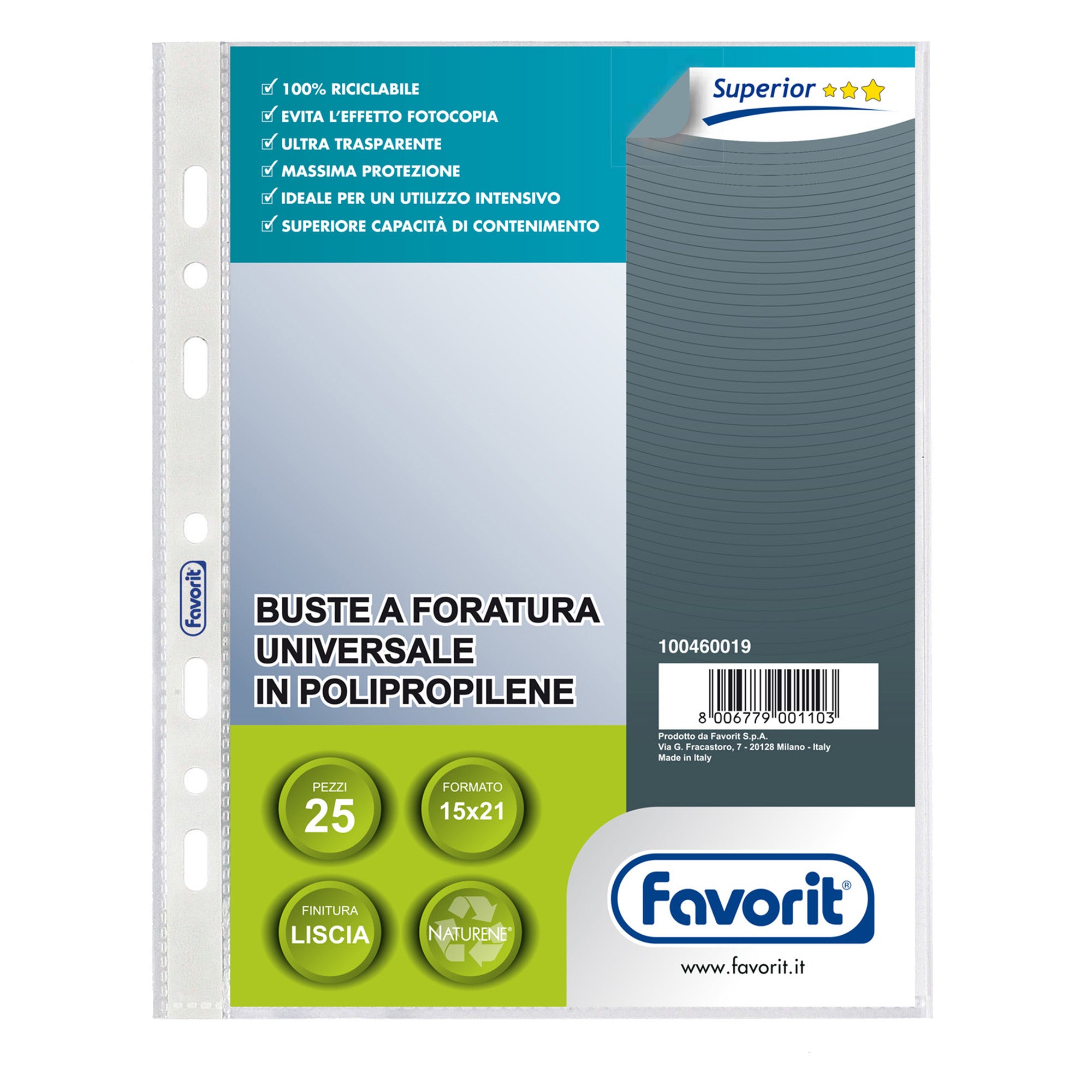 Buste forate Special PP - Superior - liscio - 15 x 21 cm - trasparente - Favorit - conf. 25 pezzi - image 1