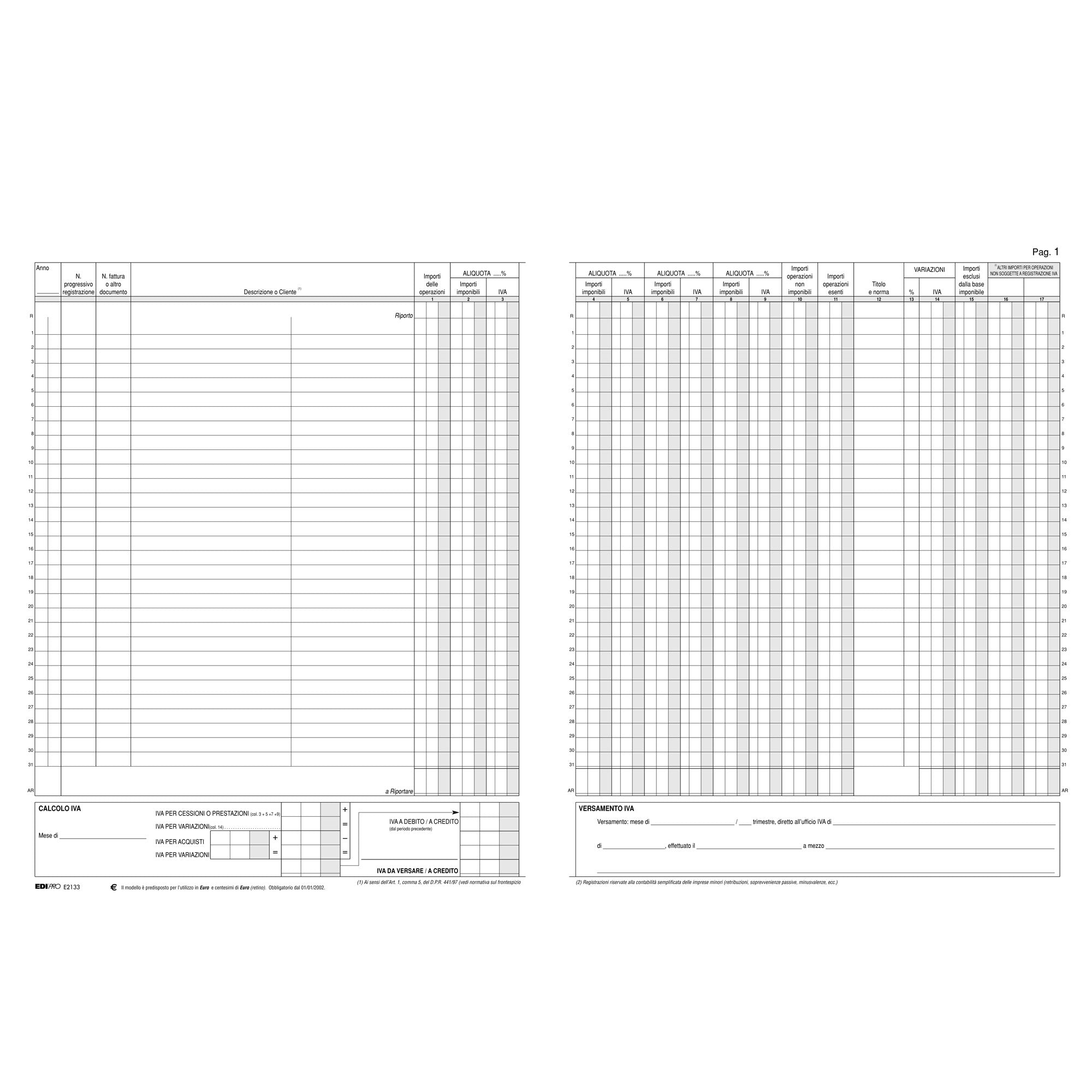 Registro Iva fatture - 31 x 24,5cm - 22pg - numerate - Edipro - image 1