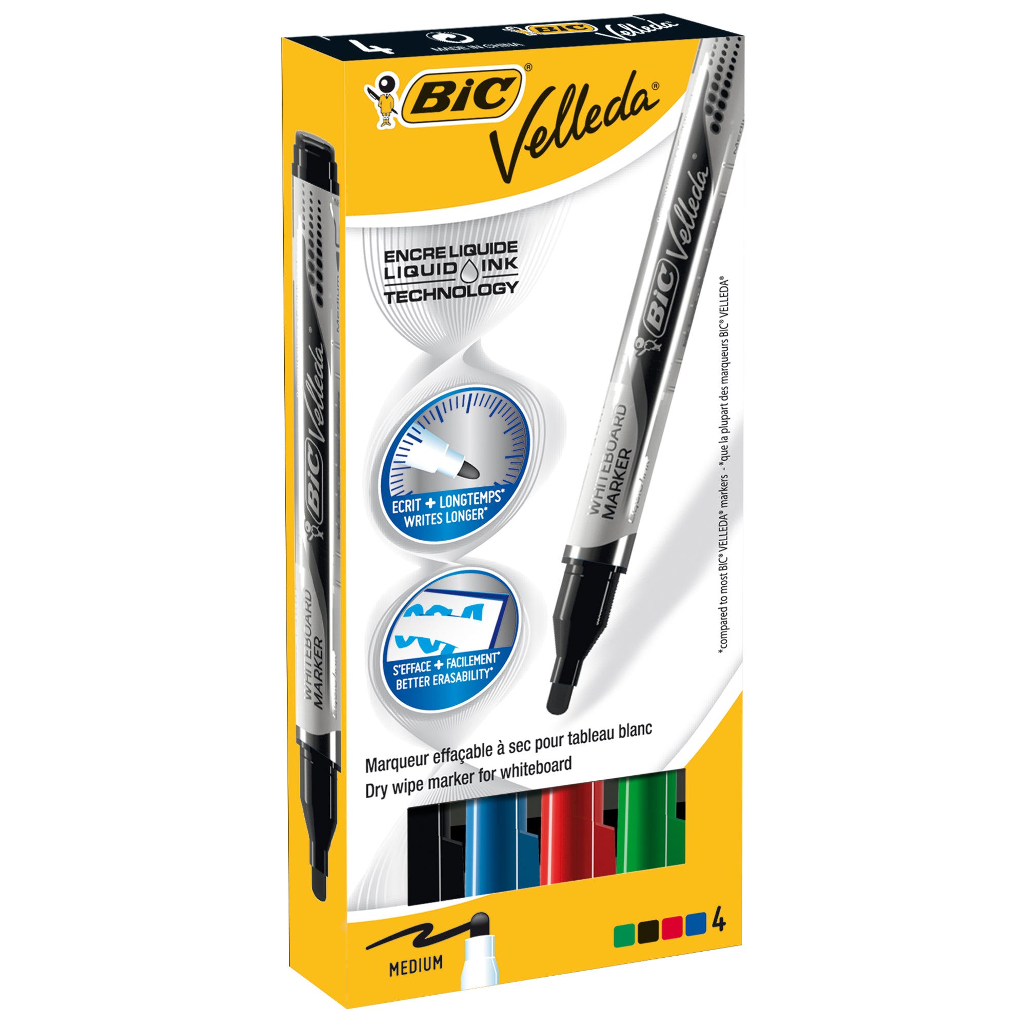 Marcatori Whiteboard Marker Velleda liquid Ink - punta tonda 2,2mm - astuccio 4 colori - Bic - image 1
