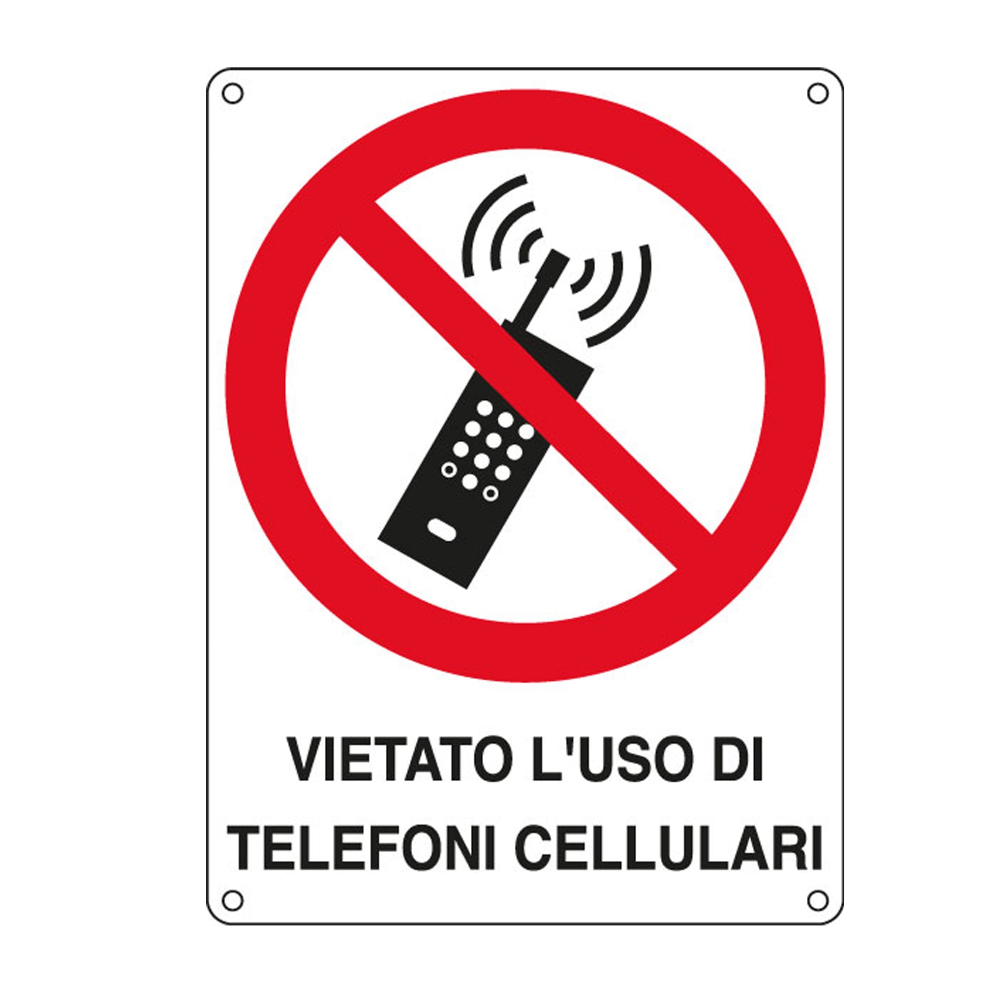 Cartello segnalatore - 16,6x23,3 cm - VIETATO L'USO DI TELEFONI CELLULARI - alluminio - Cartelli Segnalatori - image 1