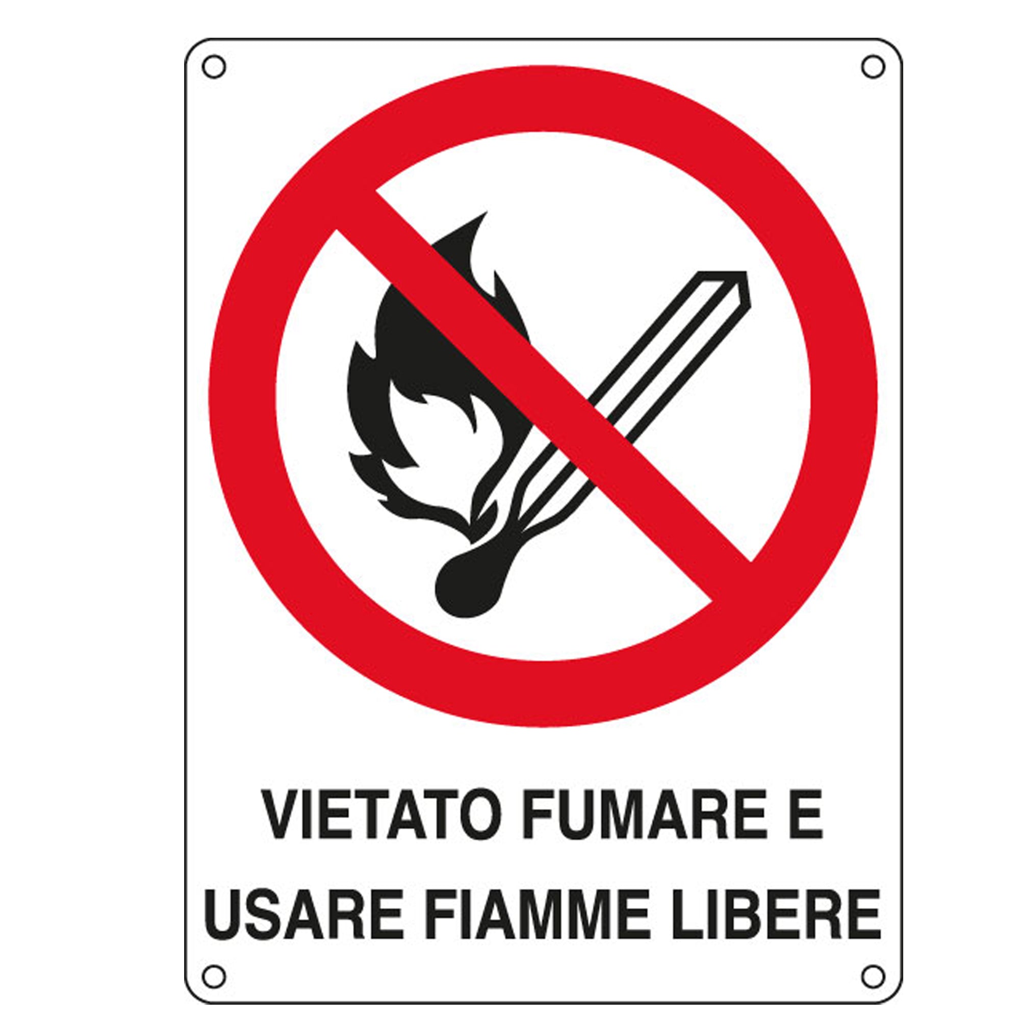 Cartello segnalatore - 16,6x23,3 cm - VIETATO FUMARE E USARE FIAMME LIBERE - alluminio - Cartelli Segnalatori - image 1