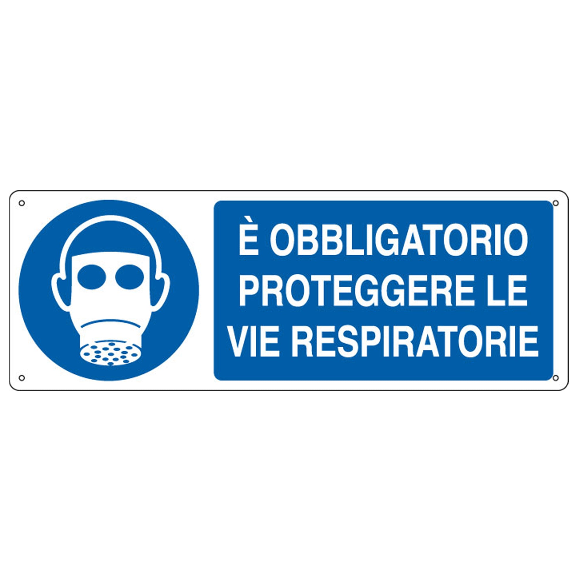 Cartello segnalatore - 35x12,5 cm - E' OBBLIGATORIO PROTEGGERE LE VIE RESPIRATORIE - alluminio - Cartelli Segnalatori - image 1