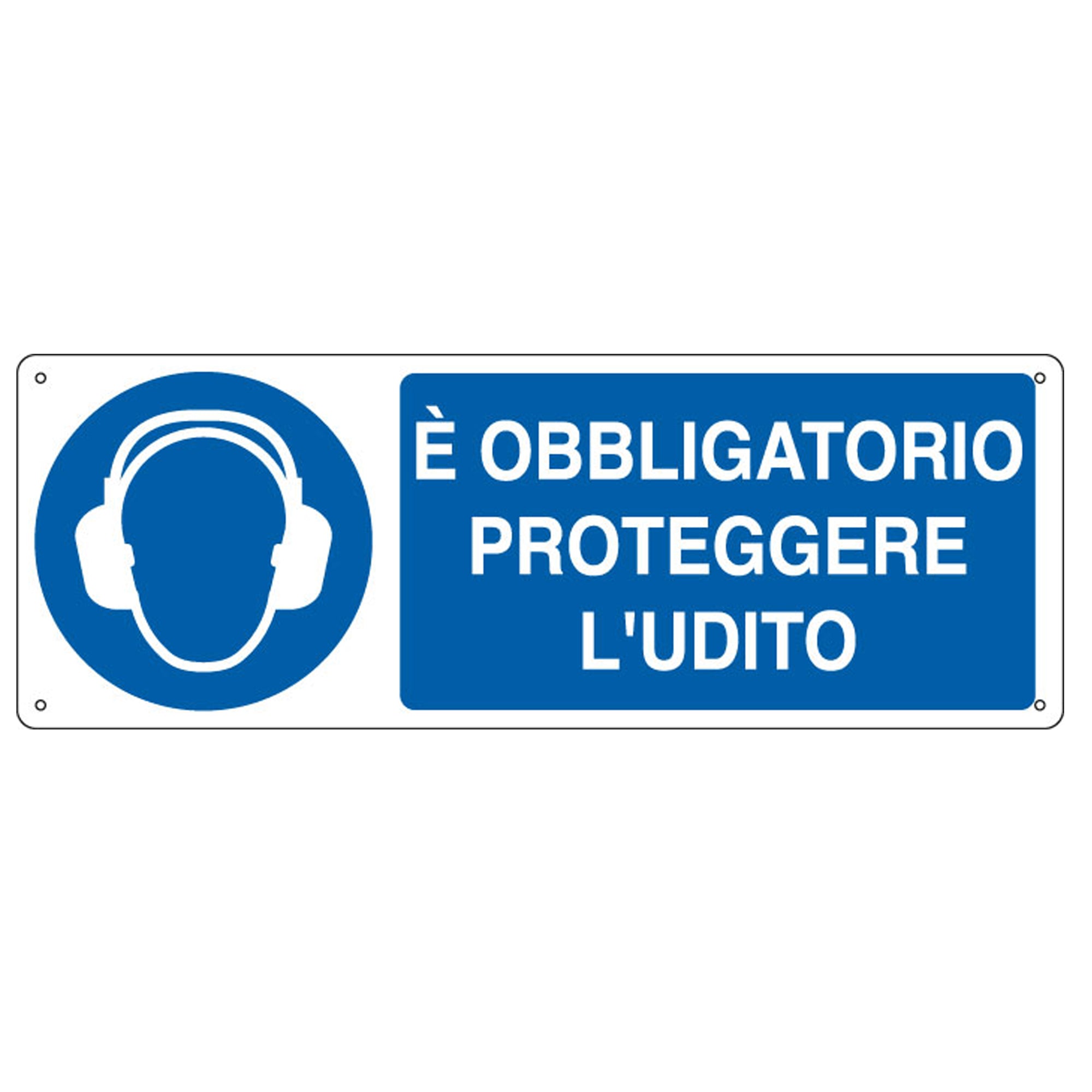 Cartello segnalatore - 35x12,5 cm - E' OBBLIGATORIO PROTEGGERE L'UDITO - alluminio - Cartelli Segnalatori - image 1