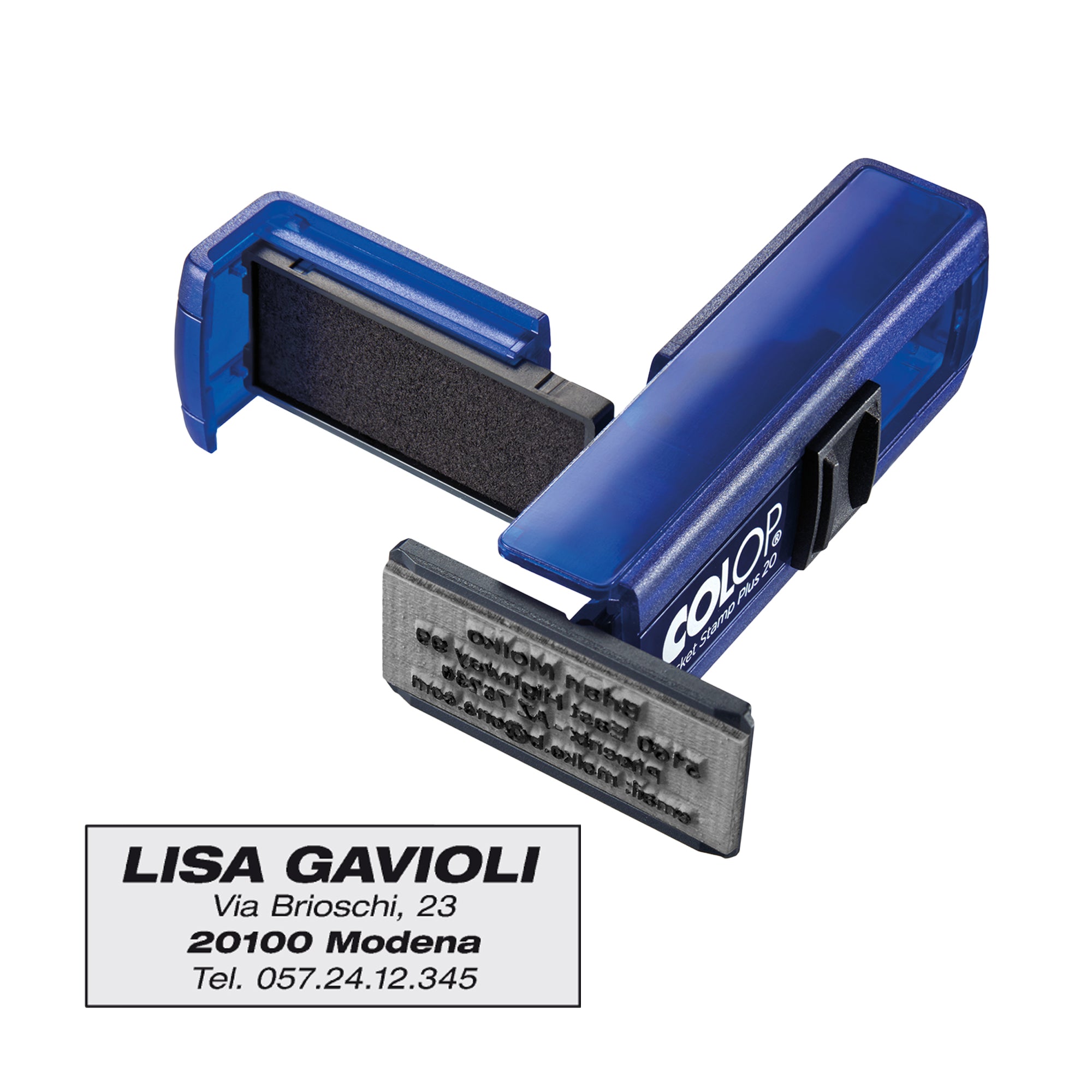 Timbro Pocket Stamp Plus 20 - 14 x 38 mm - 4 righe - autoinchiostrante - blu indaco - Colop - image 2