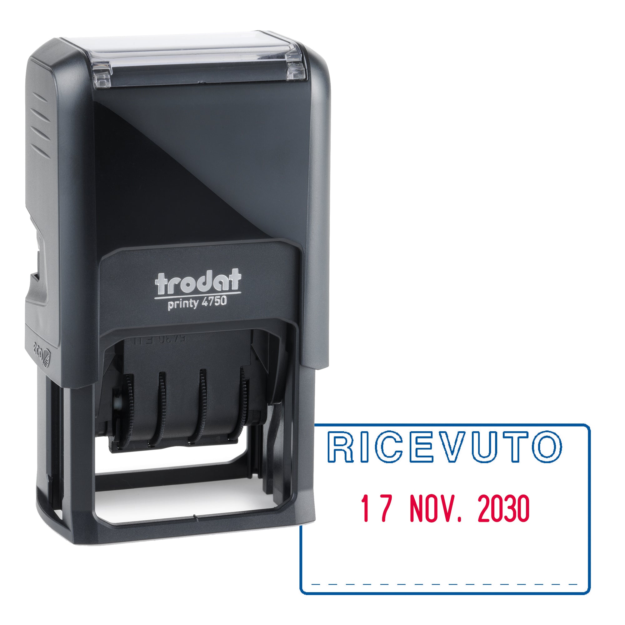Timbro Printy 4750/L autoinchiostrante - DATA + RICEVUTO - 4,1 x 2,4 cm - 4 mm - bicolore - Trodat - image 1