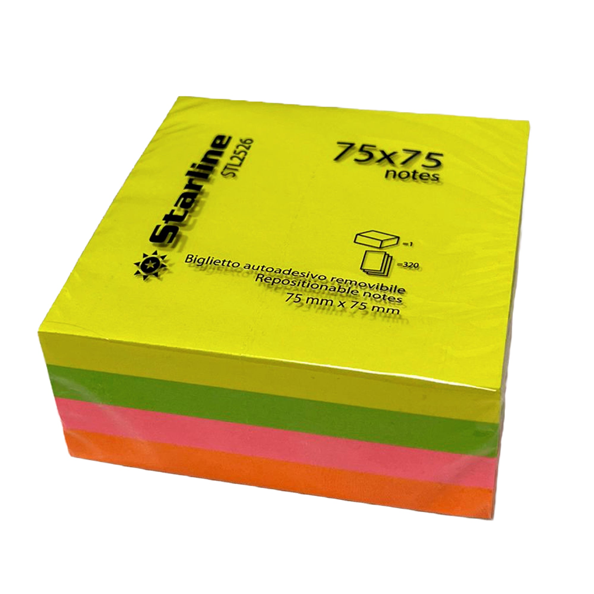 Biglietti adesivi Cubo - assortito neon - 75 x 75mm - 70gr - 320 fogli - Starline - image 1