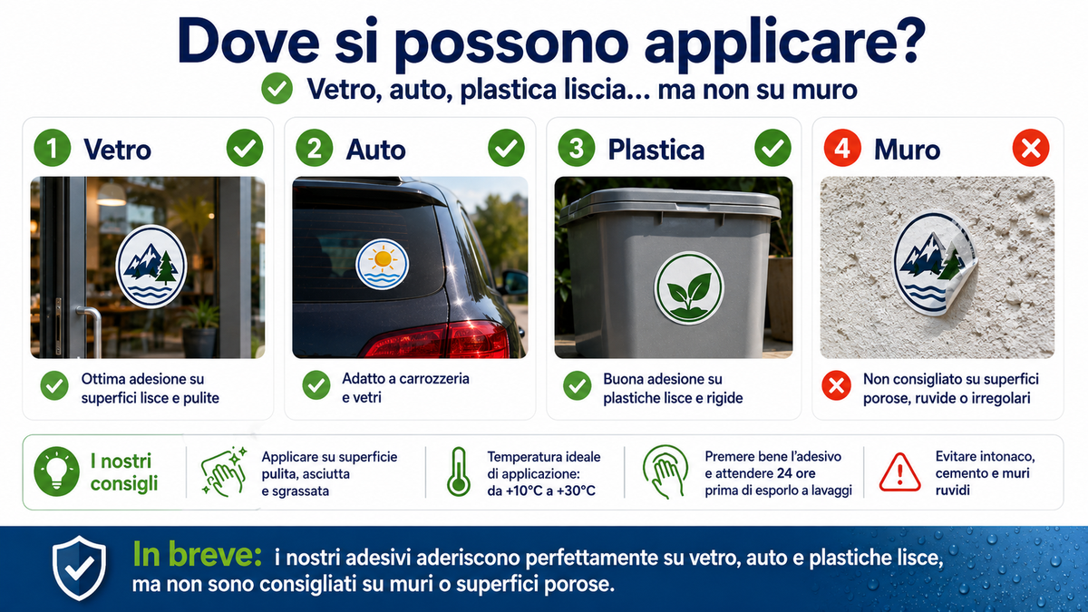 Si possono applicare su vetro, auto, muro o plastica?
