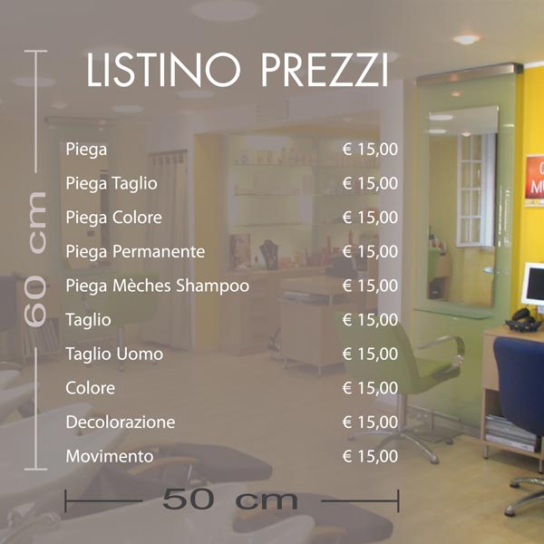 Listino prezzi adesivo per porte e vetrine