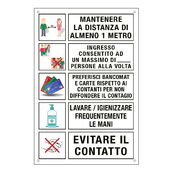 Cartello con prescrizioni al pubblico per prevenire il contagio