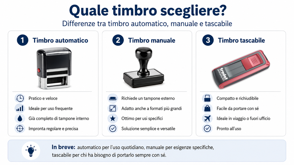 Che differenza c'è tra timbro automatico, manuale e tascabile?