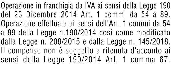 Timbro per operazione in franchigia con compenso non soggetto a ritenuta d'acconto